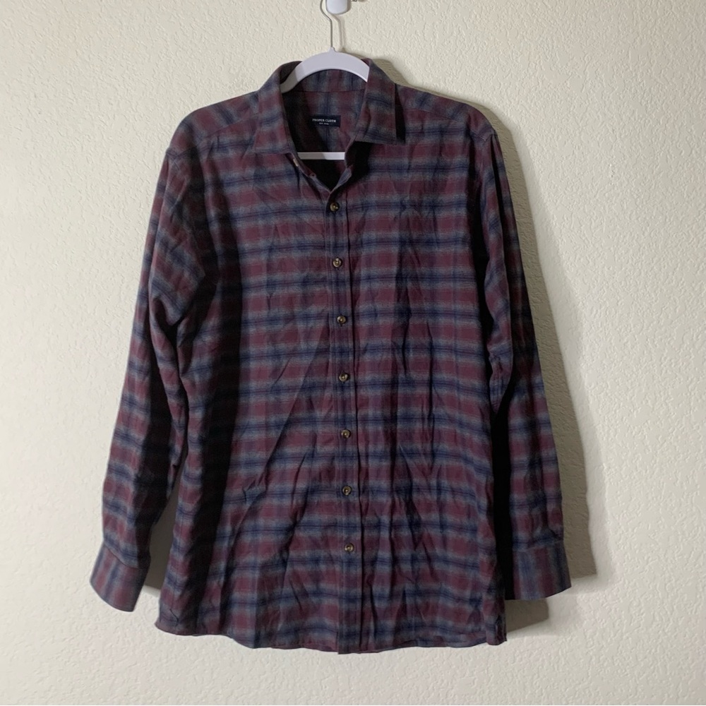 Proper cloth Mens Kent burgundy navy lightweight flannel shirt L